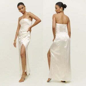 NWT Reformation Barrow Silk Strapless Wedding Dress Sz 8 Ivory Thigh-high Slit